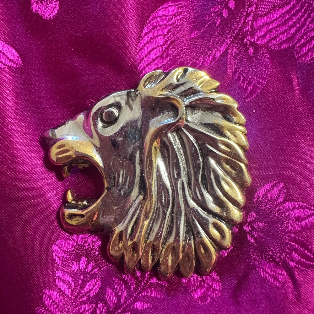 Silver and gold tone link profile brooch pin vintage
